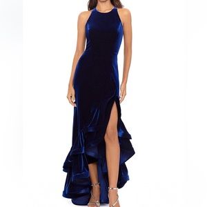 Blue velvet formal dress
